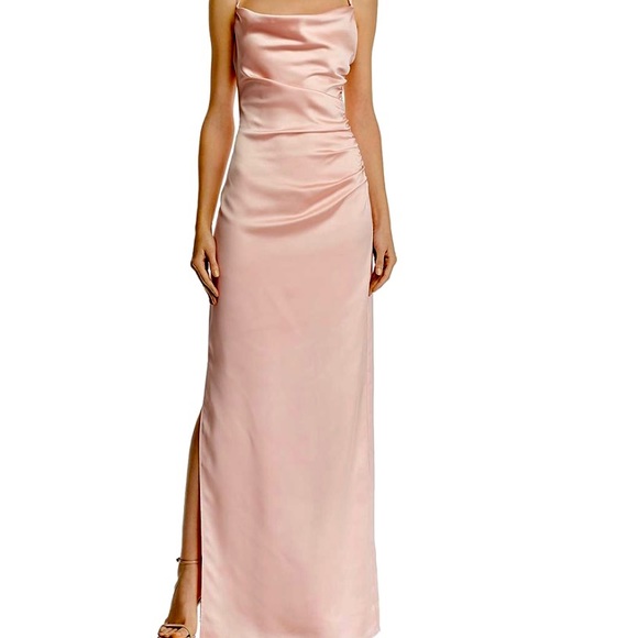 Laundry by Shelli Segal blush ruched satin gown size 2 - Picture 2 of 8